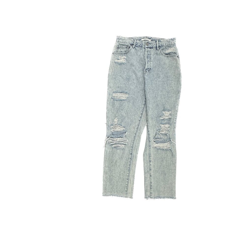 PacSun High Rise Straight Distressed Button Fly Raw Hem Women size 29 Blue Jeans